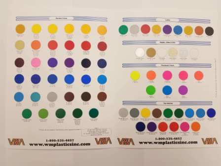 Color Card of standard colors stocked